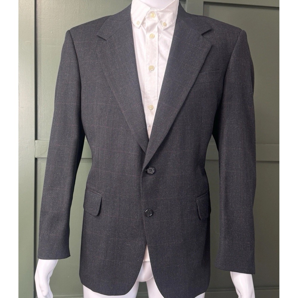 Today's Man Amherst & Brock 2-Piece Gray‎ Wool Cashmere Windowpane Suit VTG 41R